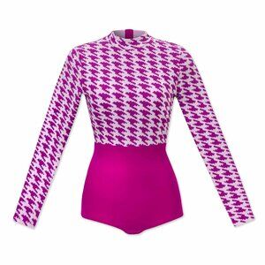 NWT WET Houndstooth Magenta Swimsuit + Sarong Size Small